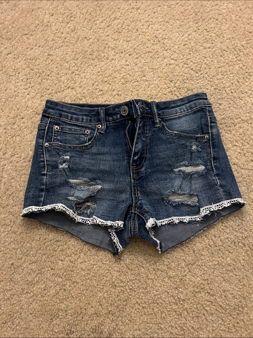 SHEIN Denim Shorts with White Lace Trim